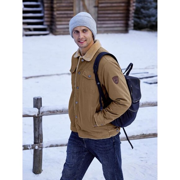 Tacvasen Men's Khaki Cotton Winter Fleece Lined Casual Warm Sherpa Jacket - Picture 6 of 6